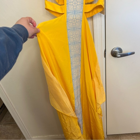Aya Muse Citrine Silk Maxi Dress Yellow Blue Cut-Out NWT Small Wedding Formal - Picture 4 of 12